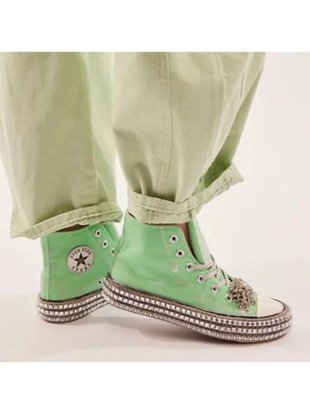Nan Ku Free People Cruise Studded Hi Top Sneakers Spring Mint Green 40 US 10 - Picture 2 of 9
